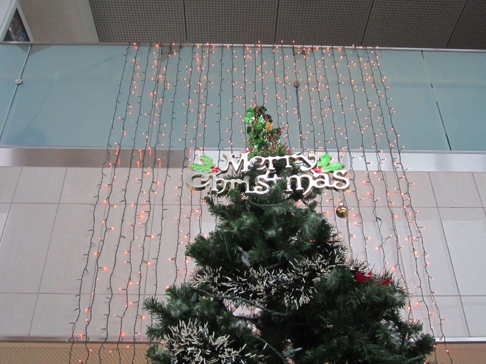 愛西市スポーツ施設　クリスマスツリーとフラッグツアーの展示