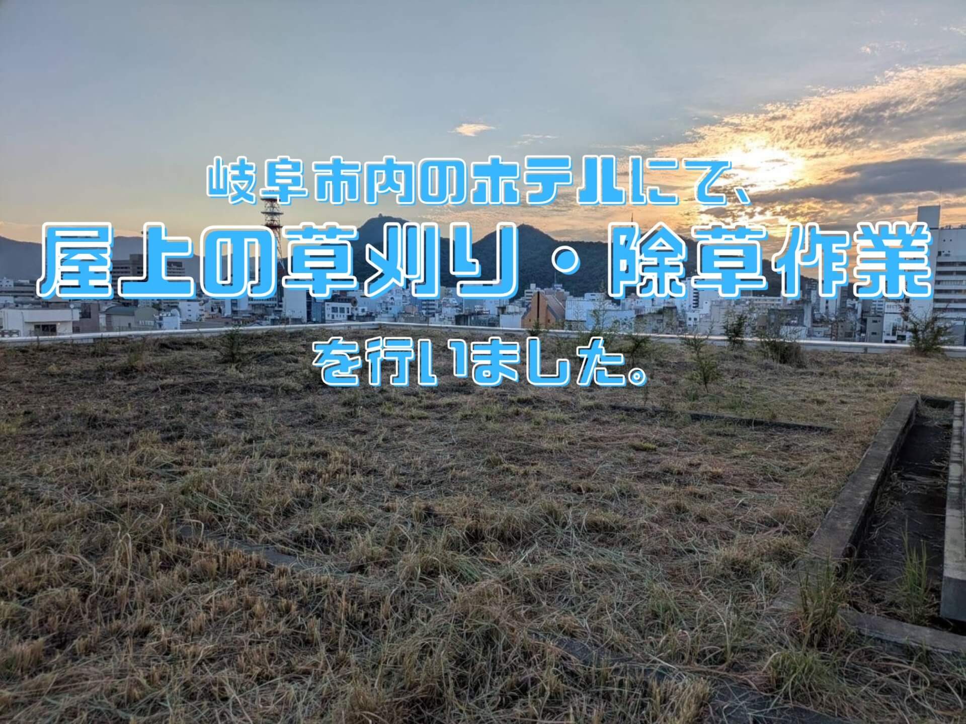 岐阜市内のホテルにて、屋上の草刈り・除草作業を行いました!!
